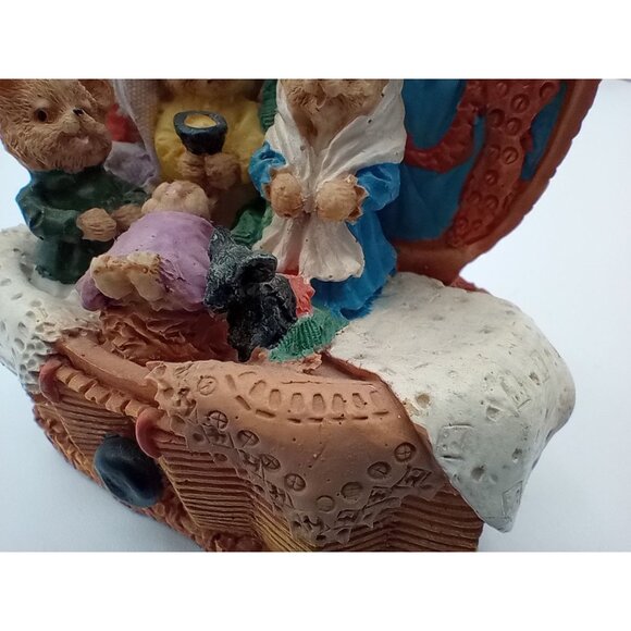 Teddy Bear Family in Sewing Basket Scene Knick Knack Vintage 3.25 Crafting Gift - Picture 10 of 16